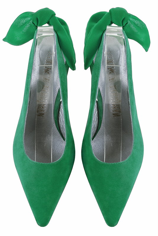 Emerald green women's slingback shoes. Pointed toe. High slim heel. Top view - Florence KOOIJMAN